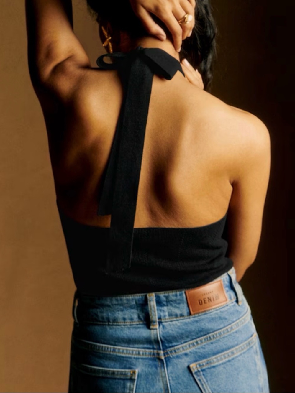 Sézane Luce top in black halter top with brown stone accent - Picture 2 of 7